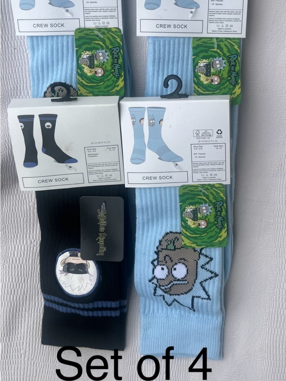Rick & Morty Crew Socks - Light Blue and Black, Pack of 4